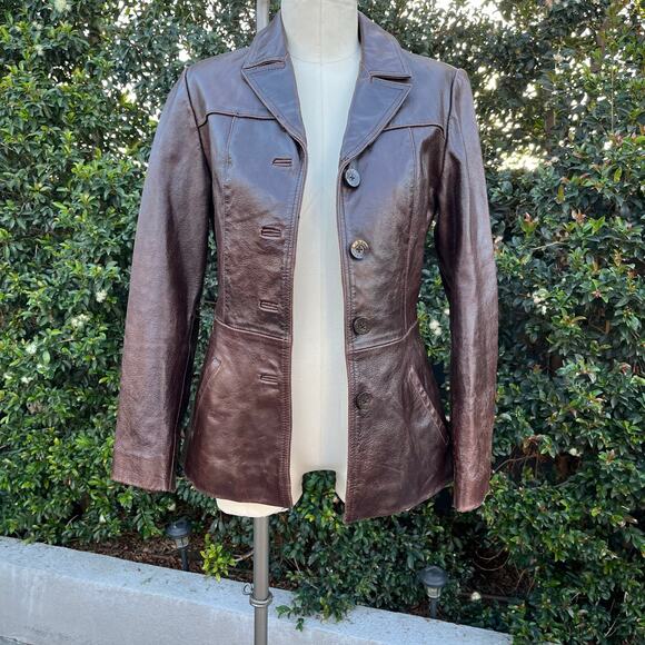 Vintage Wilsons Leather Brown Fitted Jacket Small - Picture 10 of 12